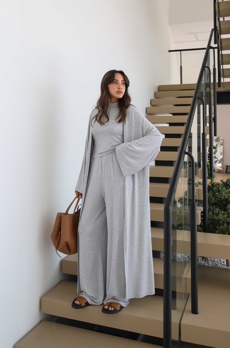 Gri Bluz Pantolon Kimono Takım