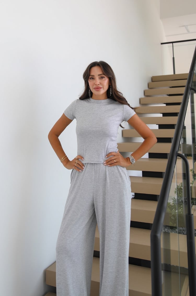 Gri Bluz Pantolon Kimono Takım