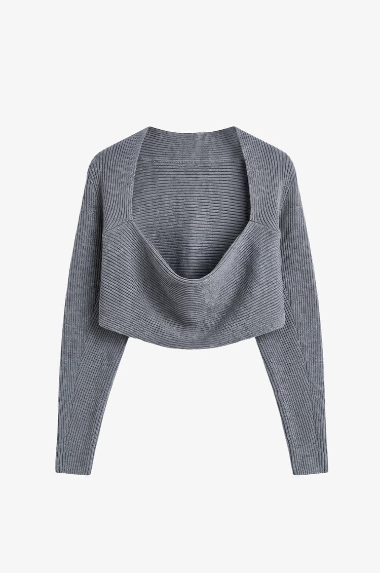 Gri Boğazlı Bluz Bolero Triko Takım