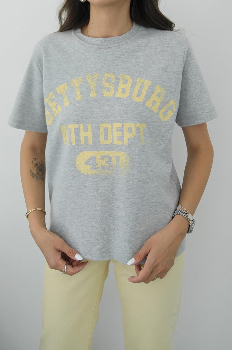 Gri Gettysburg Baskılı Tişört