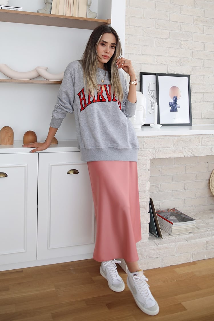 Gri Harvard Yazılı Sweatshirt