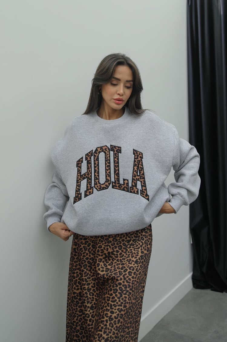 Gri Hola Baskılı Sweatshirt
