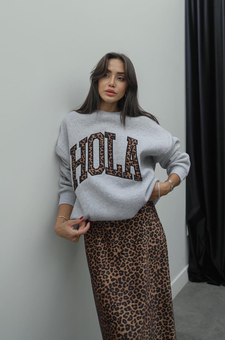 Gri Hola Baskılı Sweatshirt