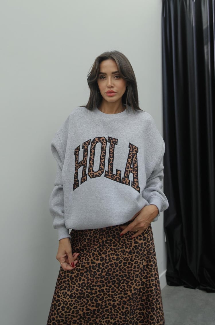 Gri Hola Baskılı Sweatshirt
