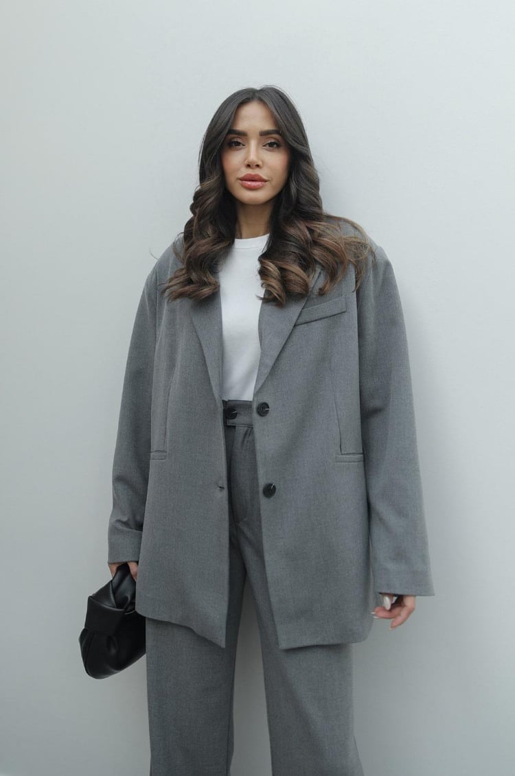 Gri Keila Vatkalı Blazer Ceket