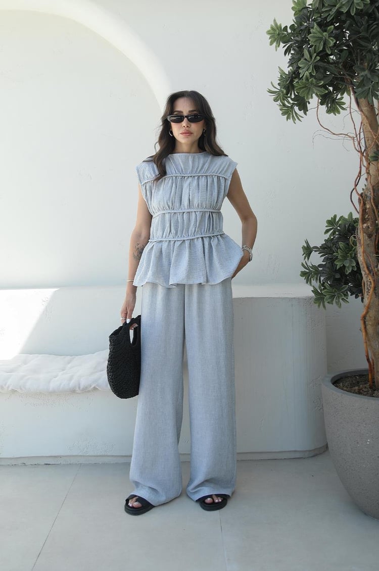 Gri Layer Bluz Pantolon Takım