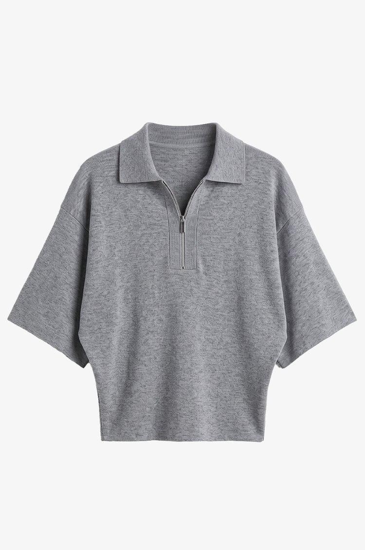 Gri Loose Fit Polo Yaka Kazak