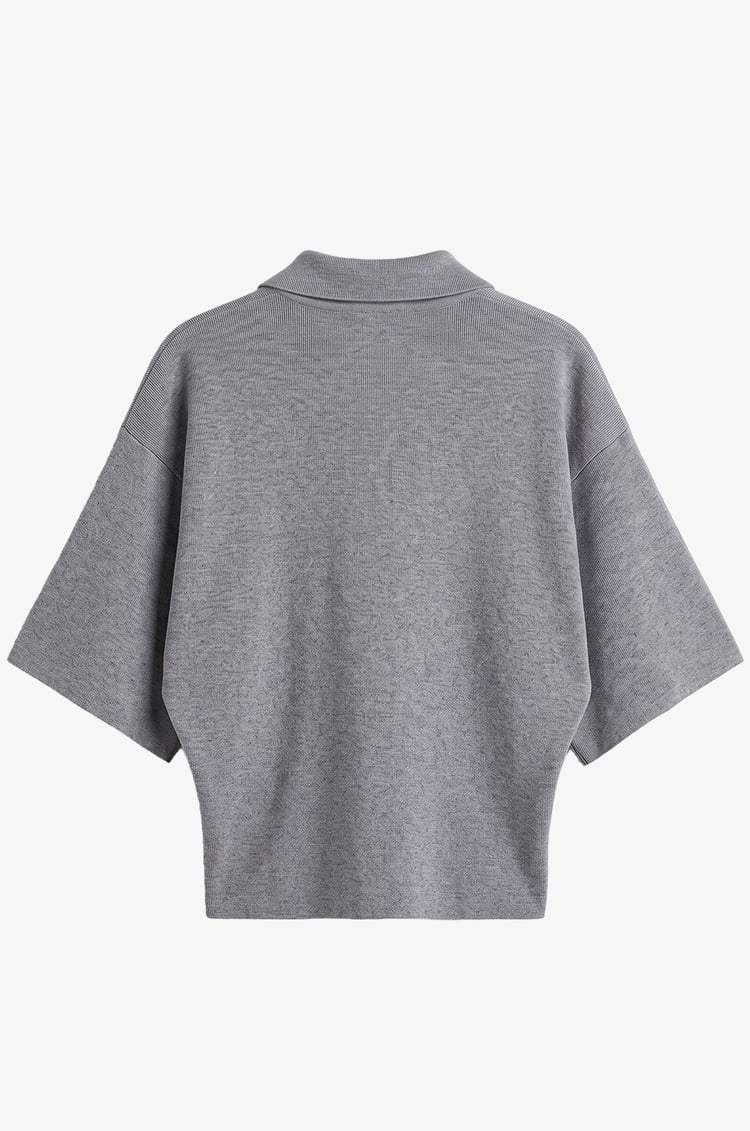 Gri Loose Fit Polo Yaka Kazak