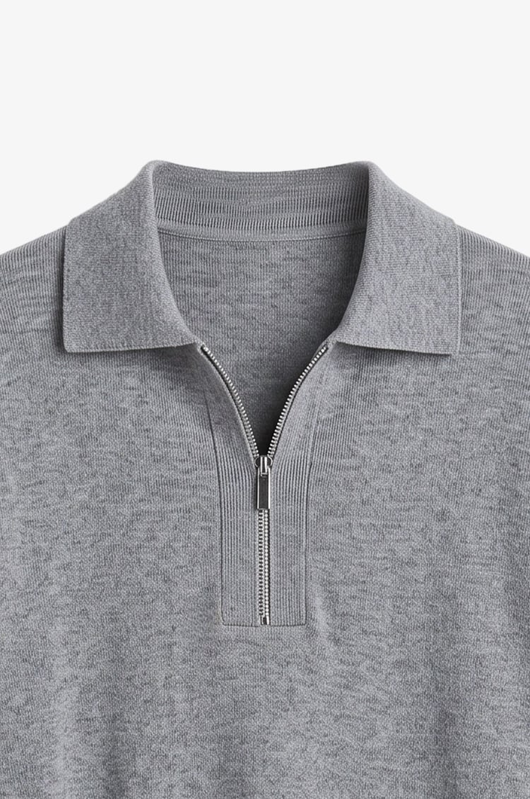 Gri Loose Fit Polo Yaka Kazak