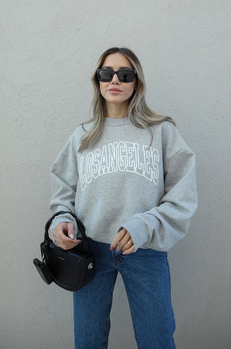 Gri Losangeles Baskılı Sweatshirt