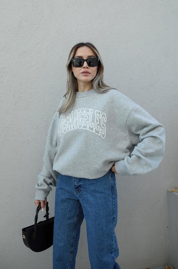 Gri Losangeles Baskılı Sweatshirt