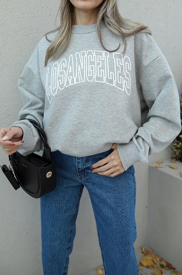 Gri Losangeles Baskılı Sweatshirt