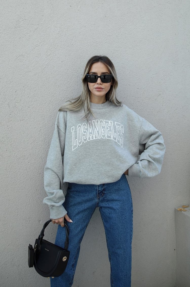 Gri Losangeles Baskılı Sweatshirt