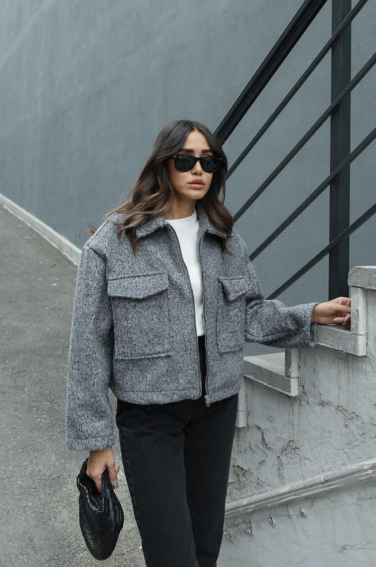 Gri Lotta Torba Cepli Buklet Ceket