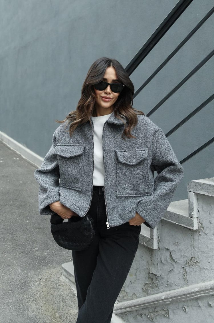 Gri Lotta Torba Cepli Buklet Ceket