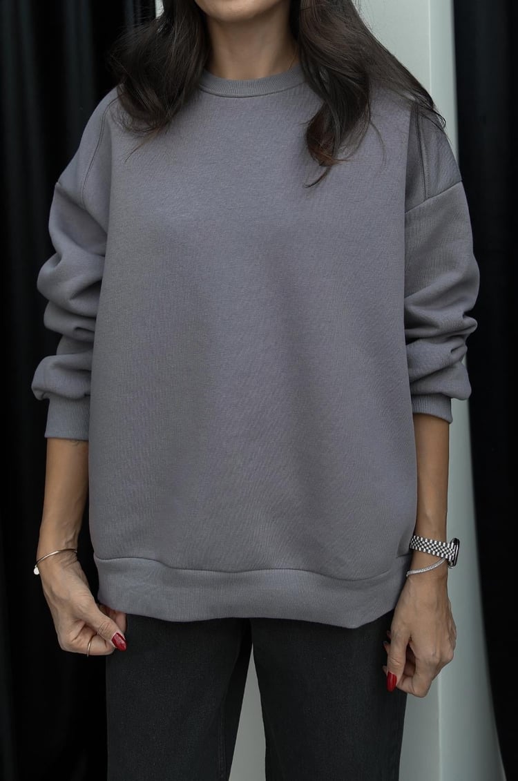 Gri Mavi Stacy Şardonlu Sweatshirt