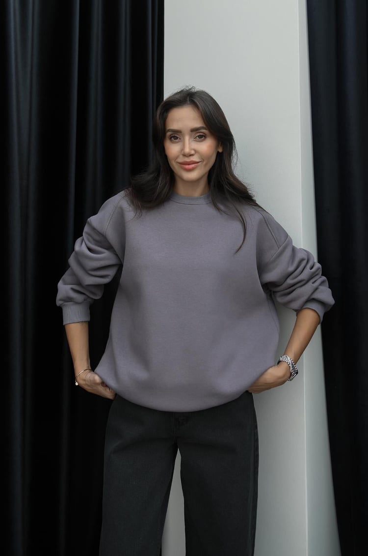 Gri Mavi Stacy Şardonlu Sweatshirt
