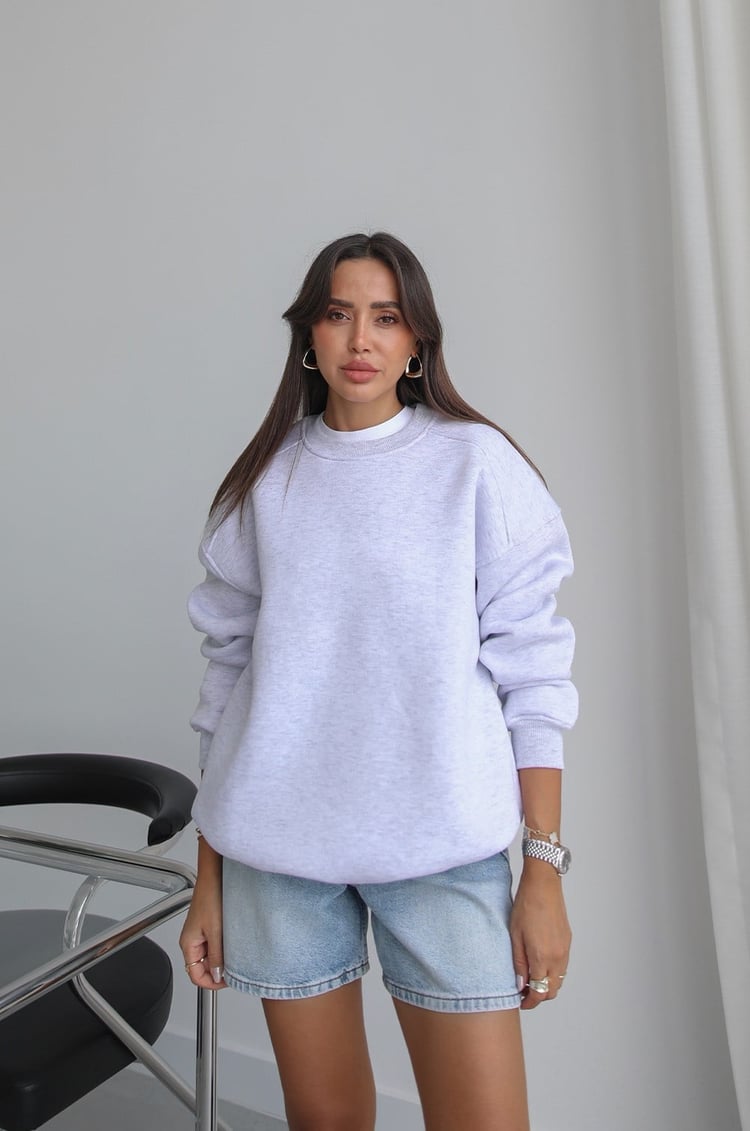 Gri Melanj Orin Bisiklet Yaka Sweatshirt 