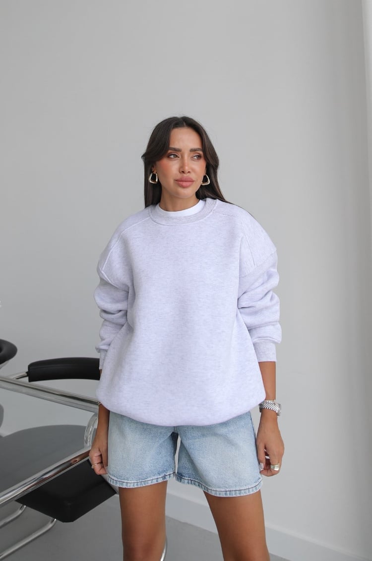 Gri Melanj Orin Bisiklet Yaka Sweatshirt 