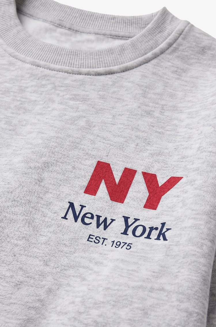 Gri New York Baskılı Sweatshirt