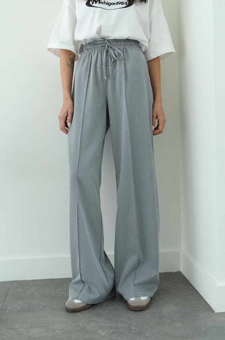 Gri Nichol Önü Dikiş Detaylı Pantolon