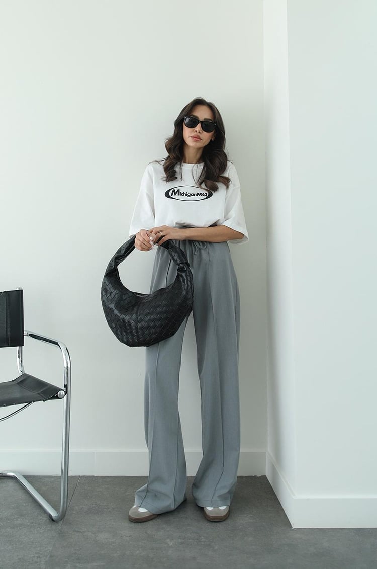 Gri Nichol Önü Dikiş Detaylı Pantolon