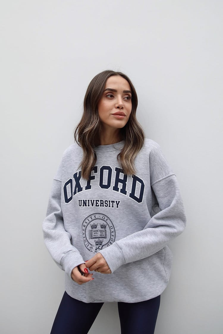 Gri Oxford Baskılı Sweatshirt