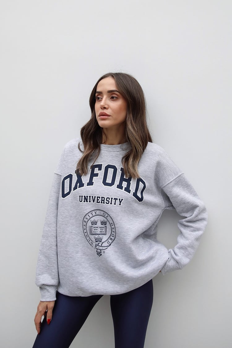Gri Oxford Baskılı Sweatshirt