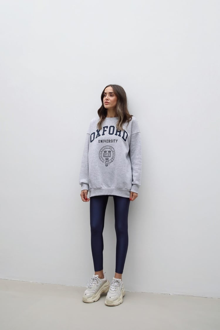 Gri Oxford Baskılı Sweatshirt