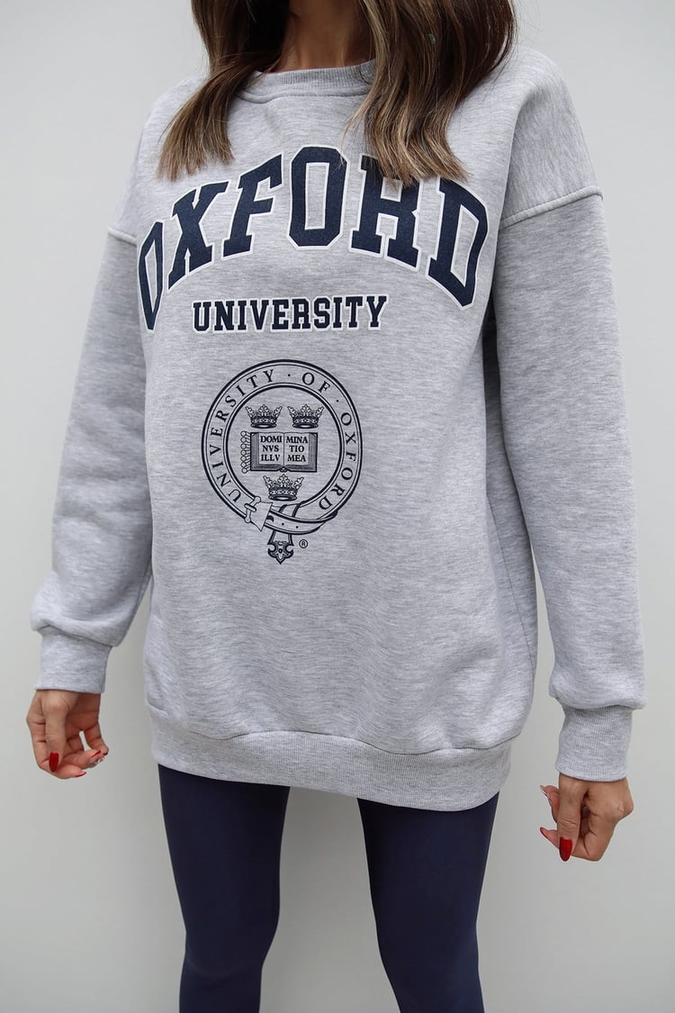 Gri Oxford Baskılı Sweatshirt