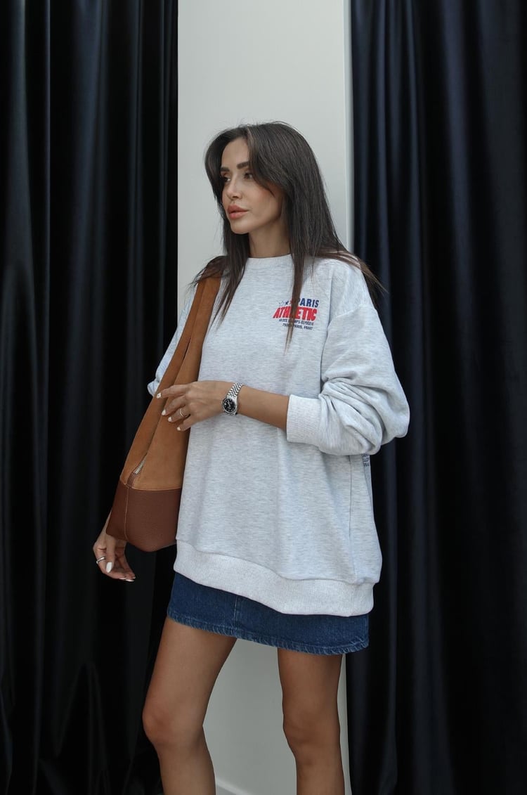 Gri Paris Baskılı Sweatshirt