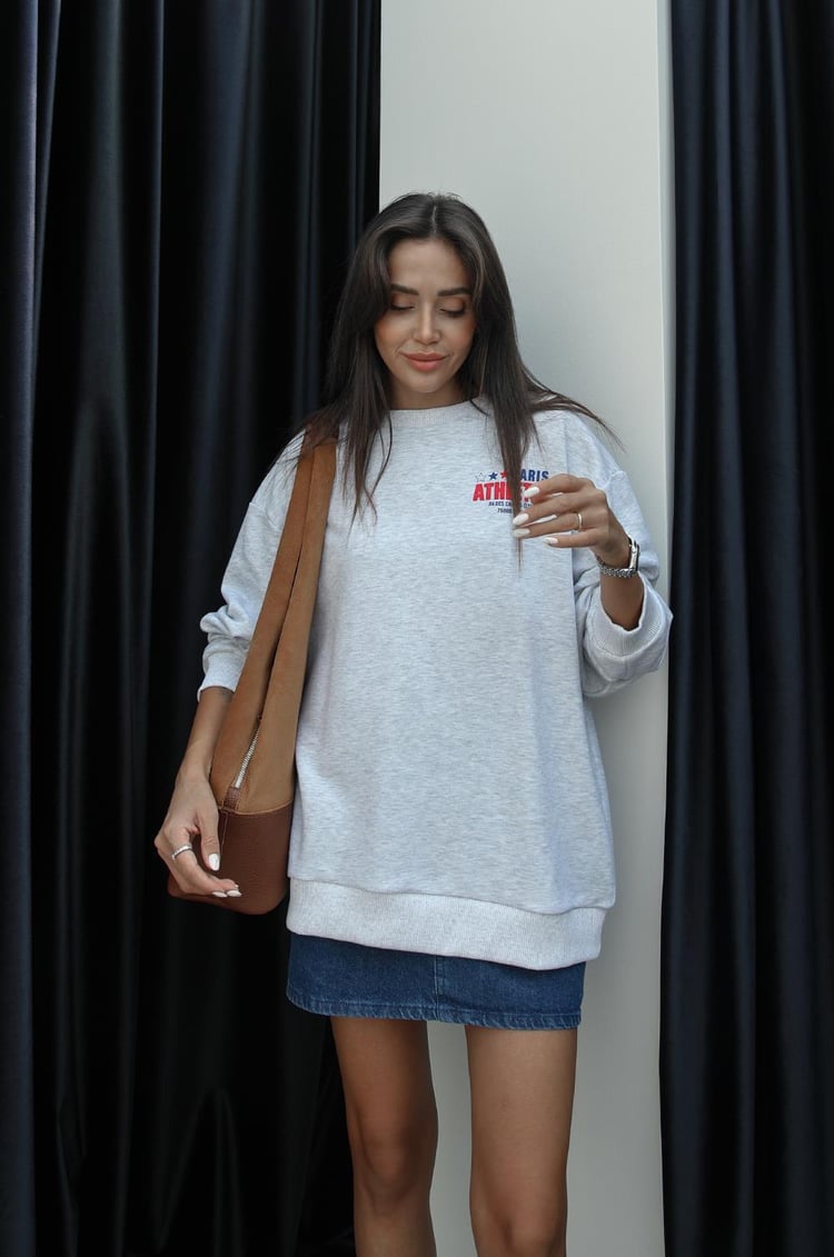 Gri Paris Baskılı Sweatshirt