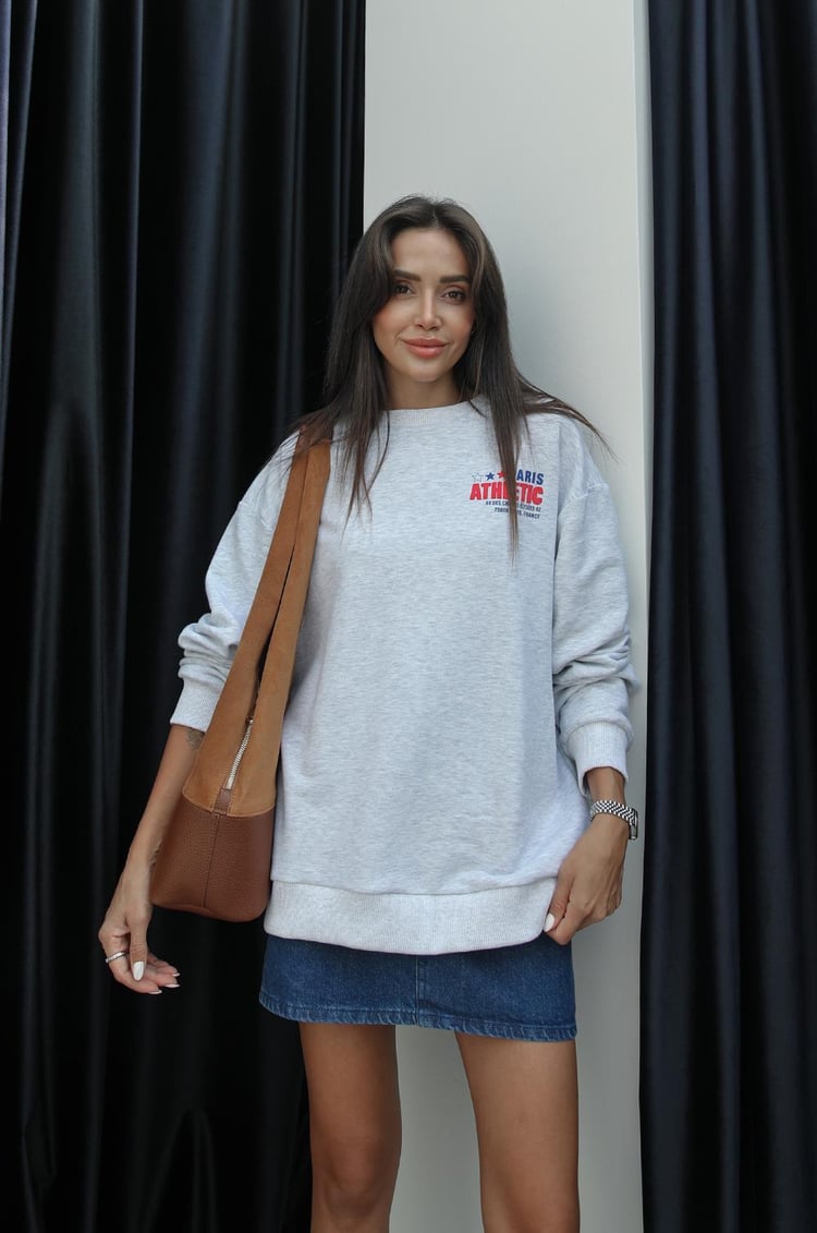 Gri Paris Baskılı Sweatshirt
