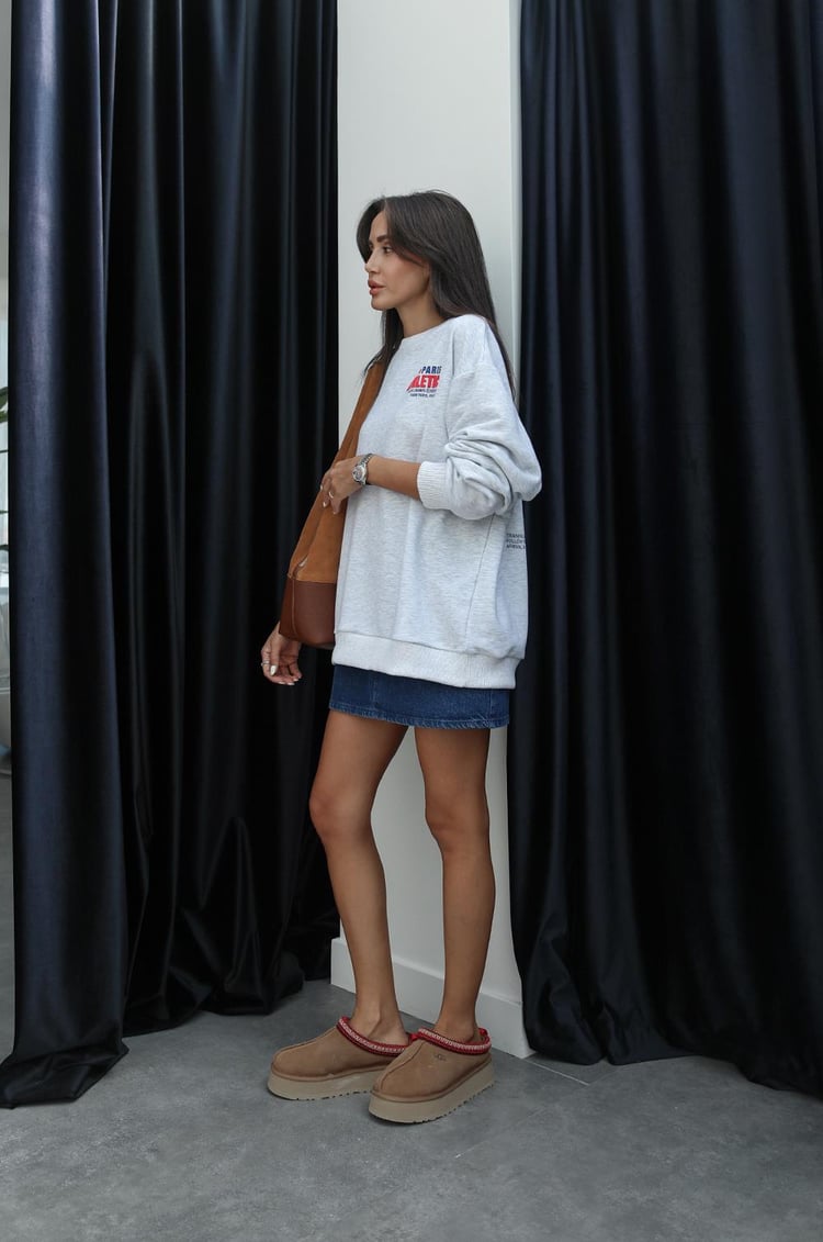 Gri Paris Baskılı Sweatshirt