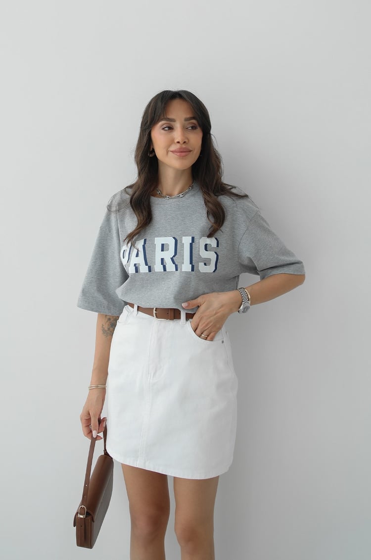 Gri Paris Baskılı Tişört