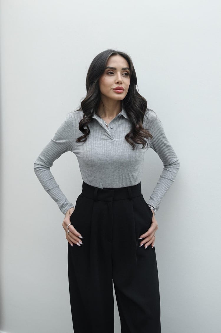 Gri Patlı Basic Bluz