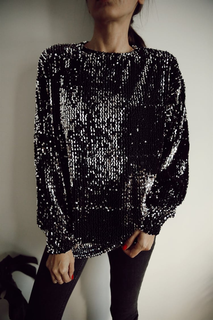 Gri Siyah Pullu Sweatshirt
