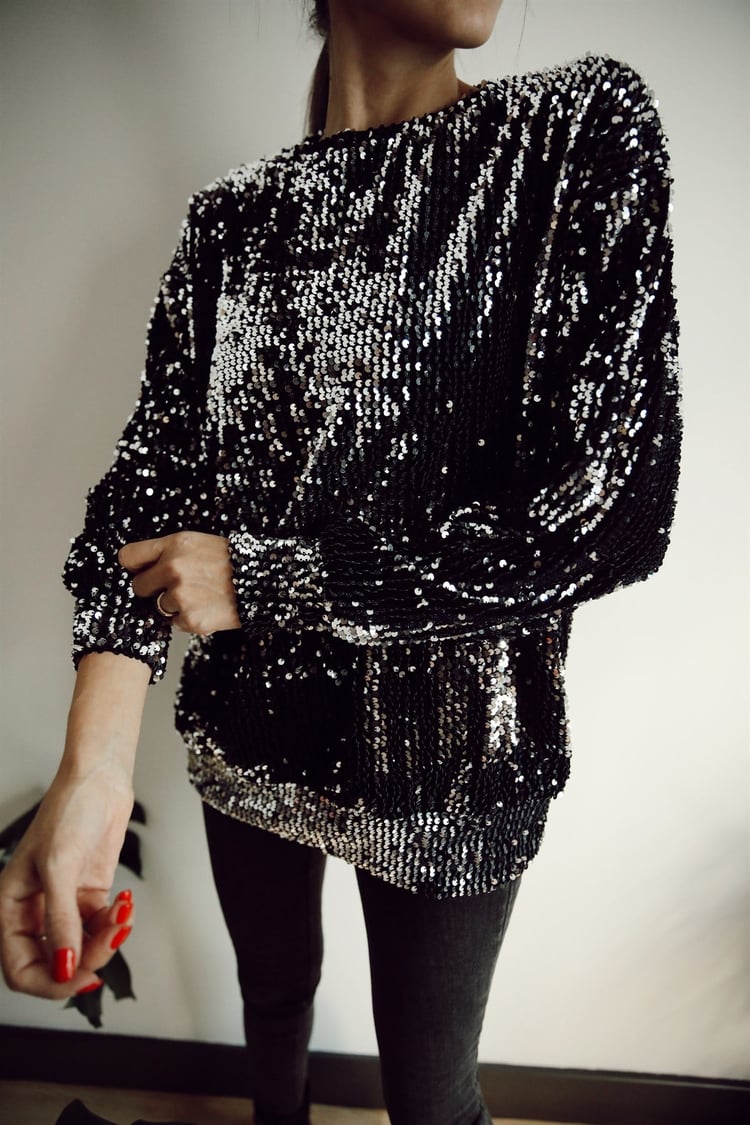 Gri Siyah Pullu Sweatshirt
