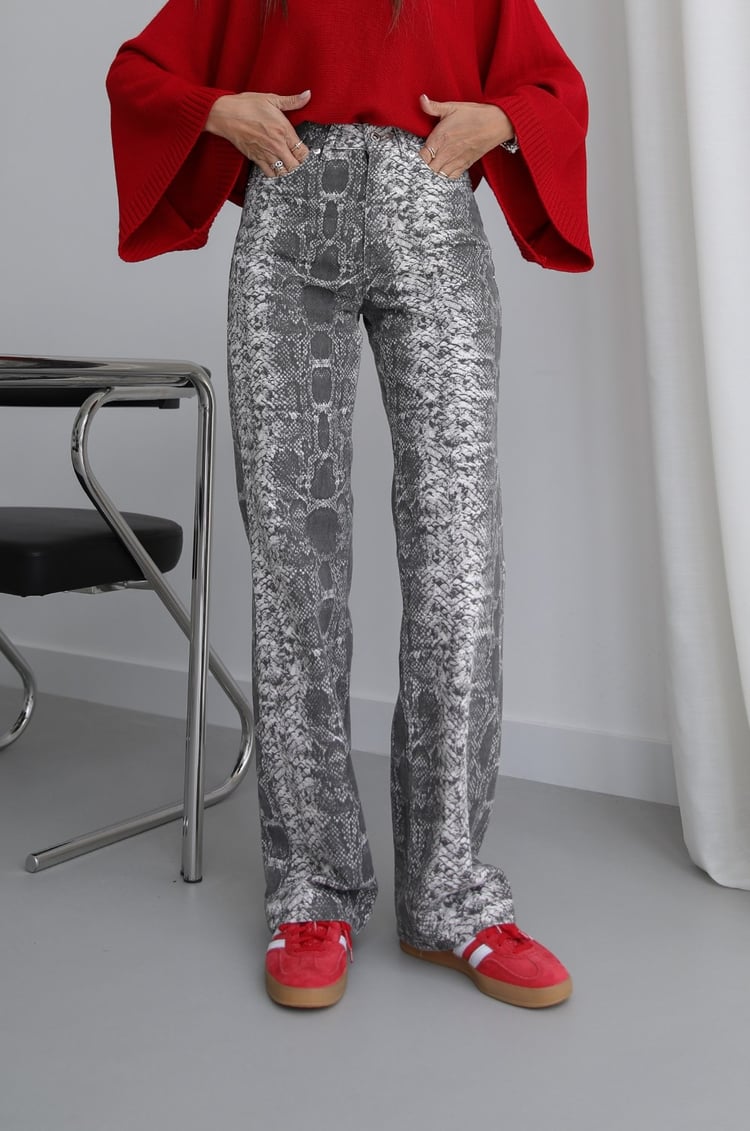 Gri Snake Pattern Straight Jean