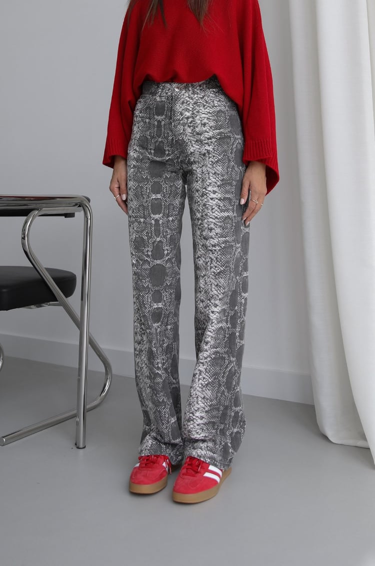 Gri Snake Pattern Straight Jean