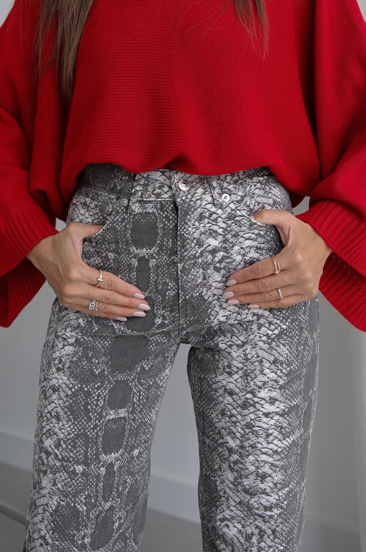 Gri Snake Pattern Straight Jean