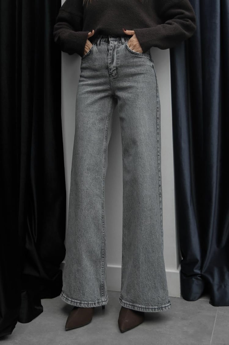 Gri Tintli Wide Leg Jean
