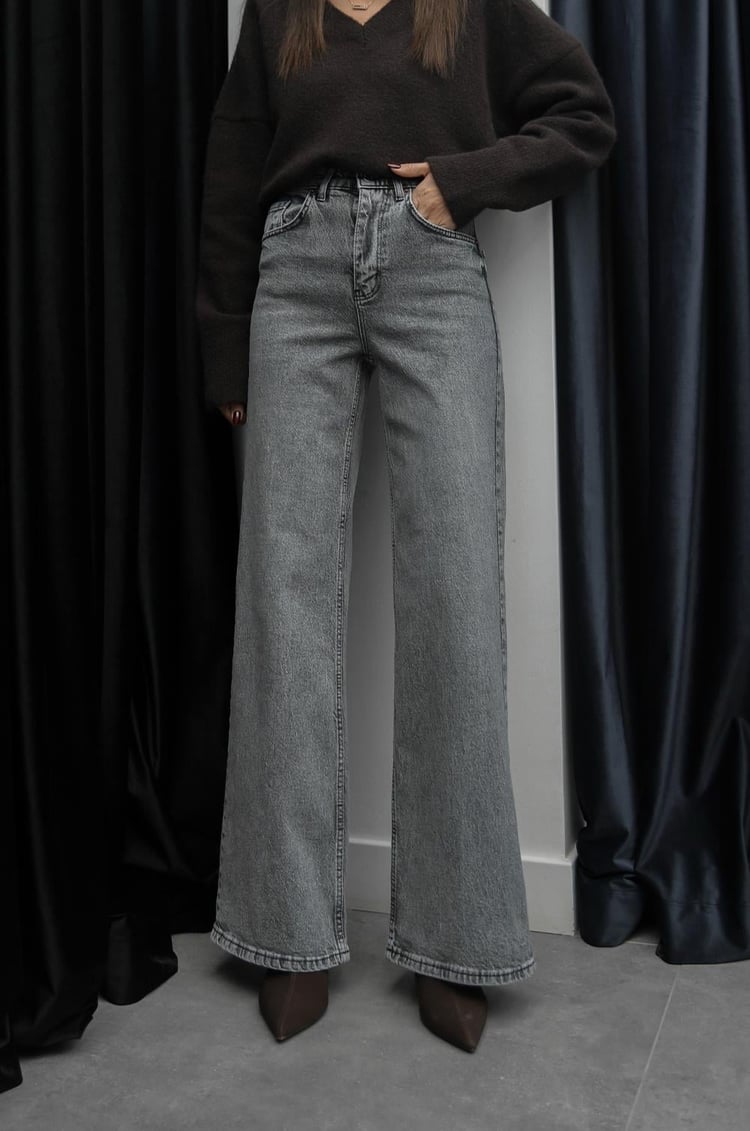 Gri Tintli Wide Leg Jean