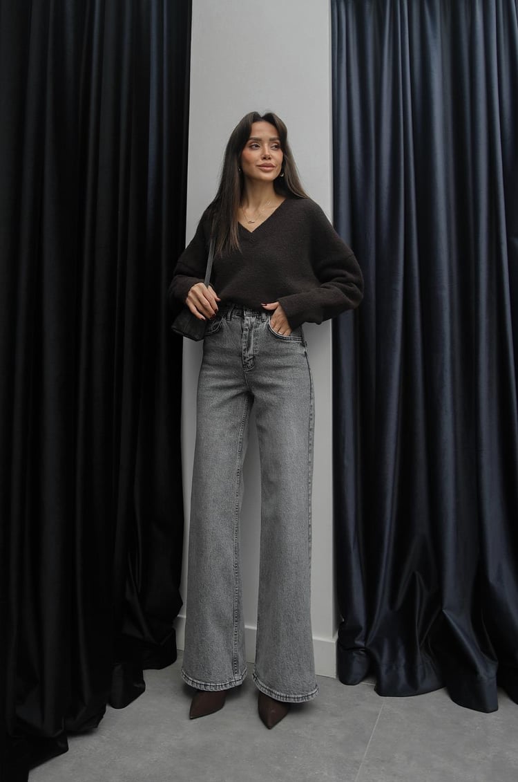 Gri Tintli Wide Leg Jean