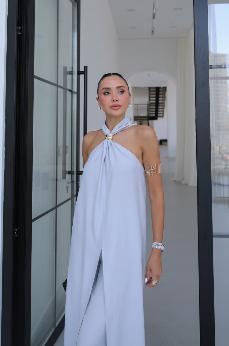 Gri Tulum Görünümlü Bluz Pantolon Takım 