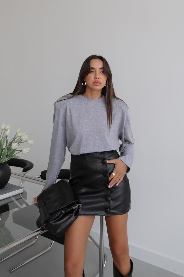 Gri Vatkalı İnce Sweatshirt