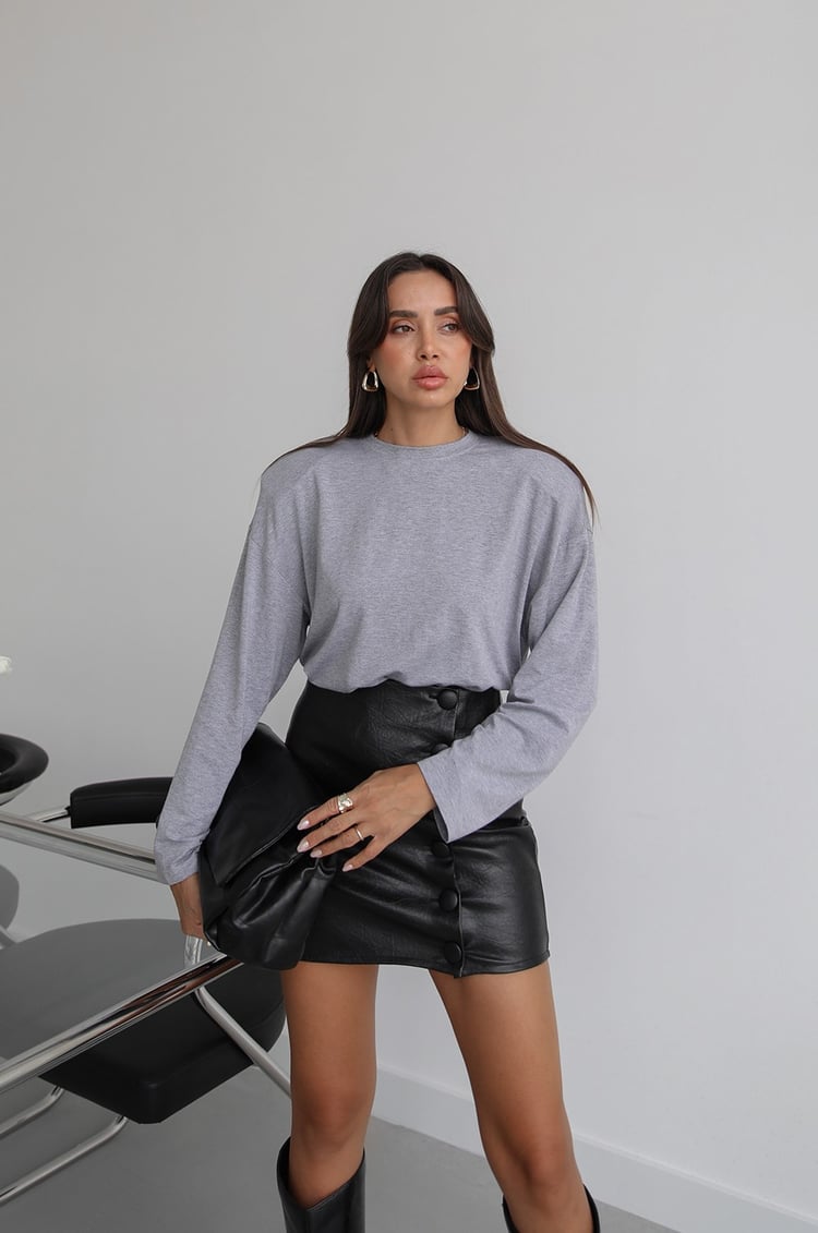 Gri Vatkalı İnce Sweatshirt