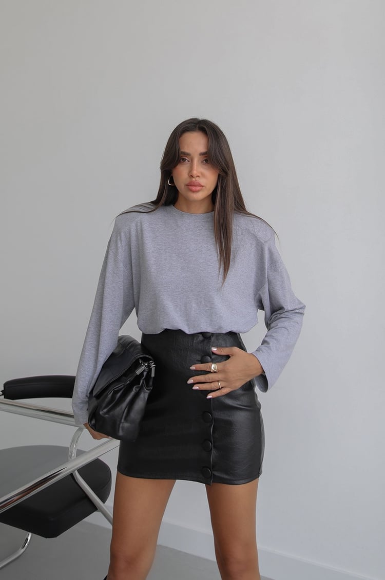 Gri Vatkalı İnce Sweatshirt