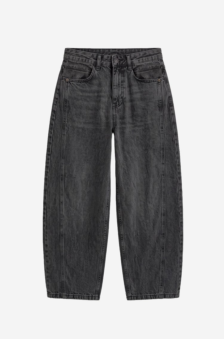 Gri Yanı Çift Dikişli Mom Jean