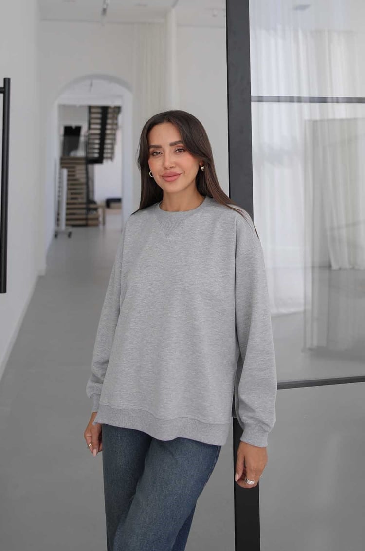 Gri Yanları Yırtmaçlı Oversize Sweatshirt